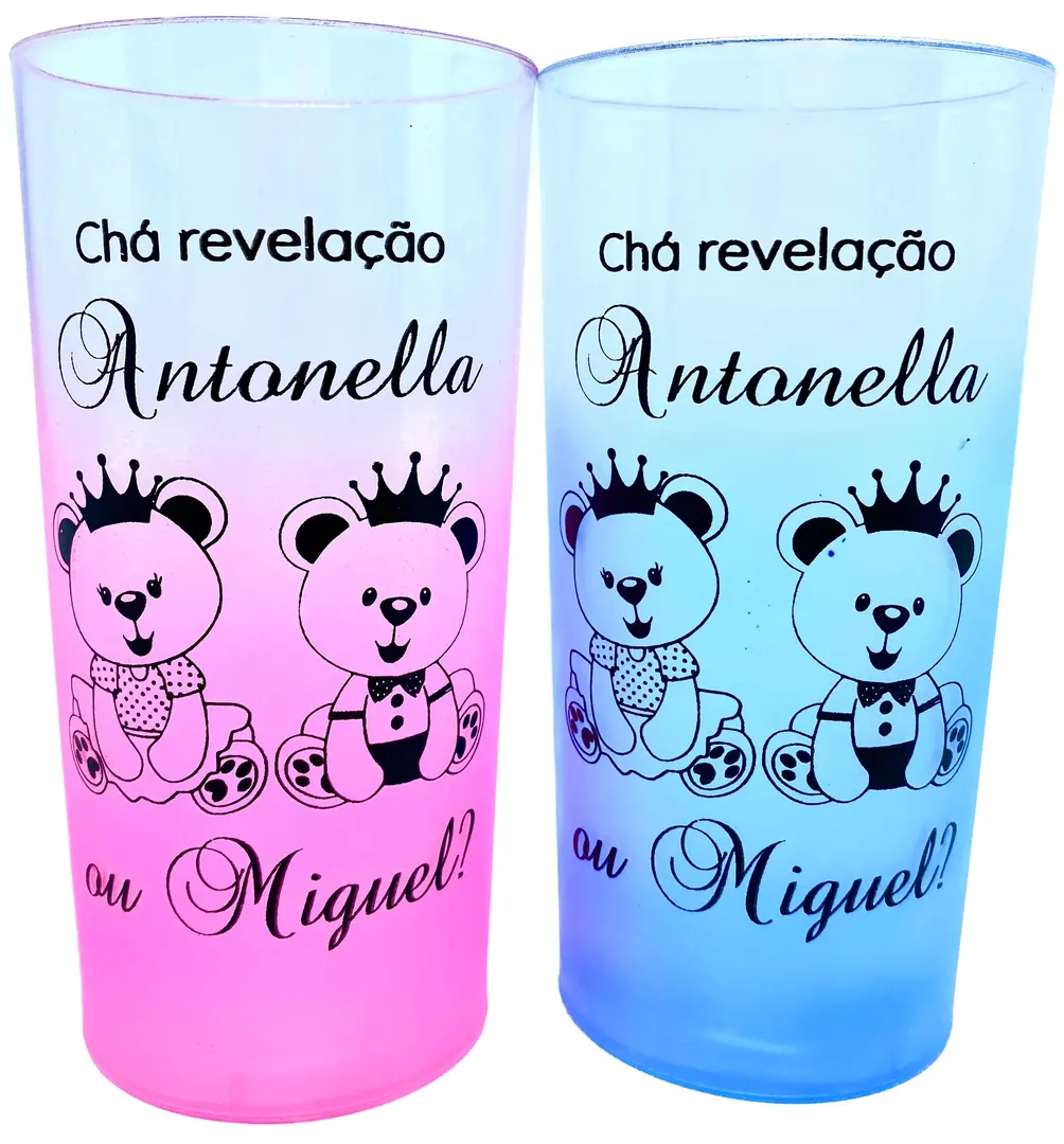 Copos personalizados para chá revelação